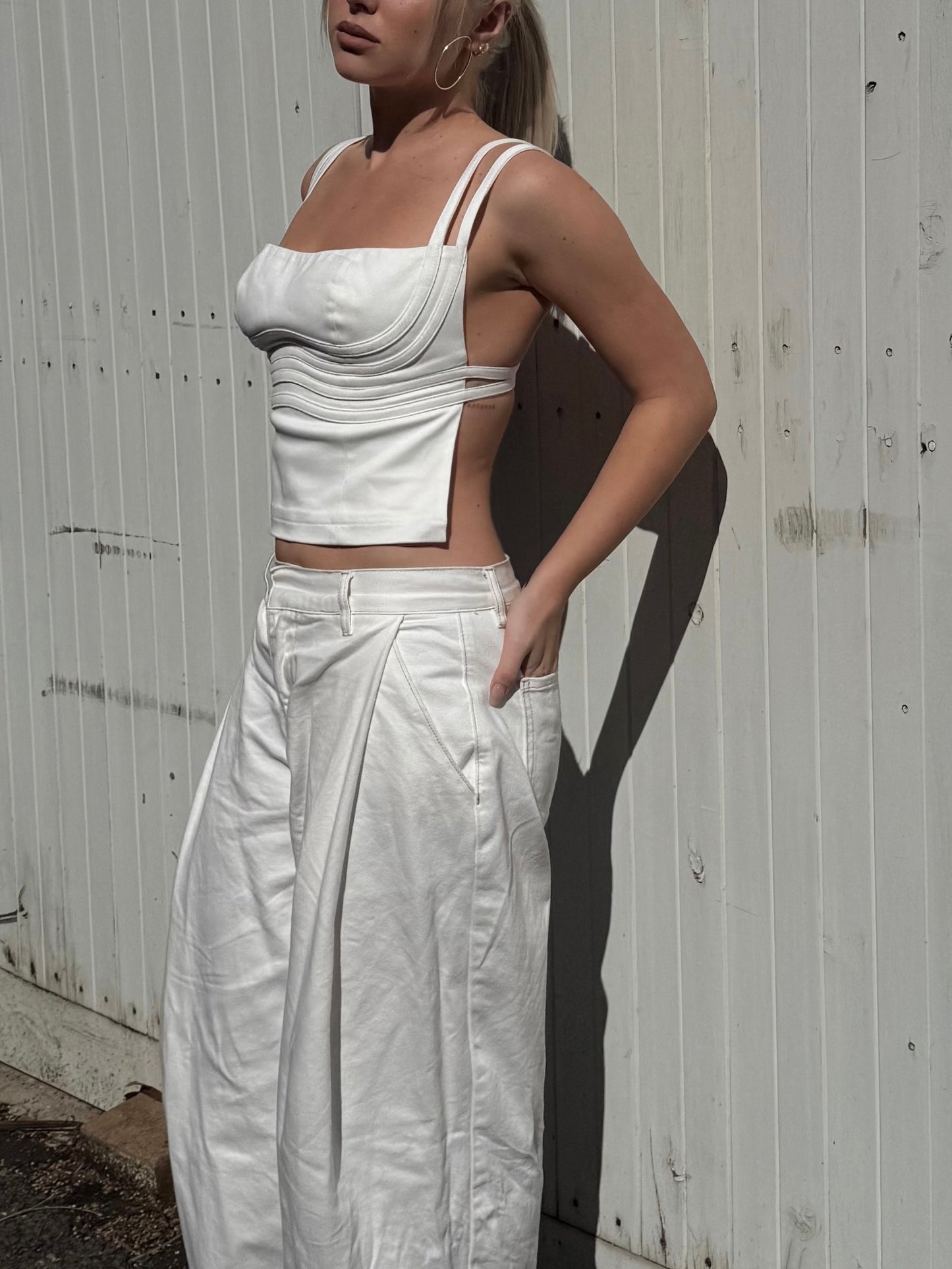 Strapped Bodice Top White
