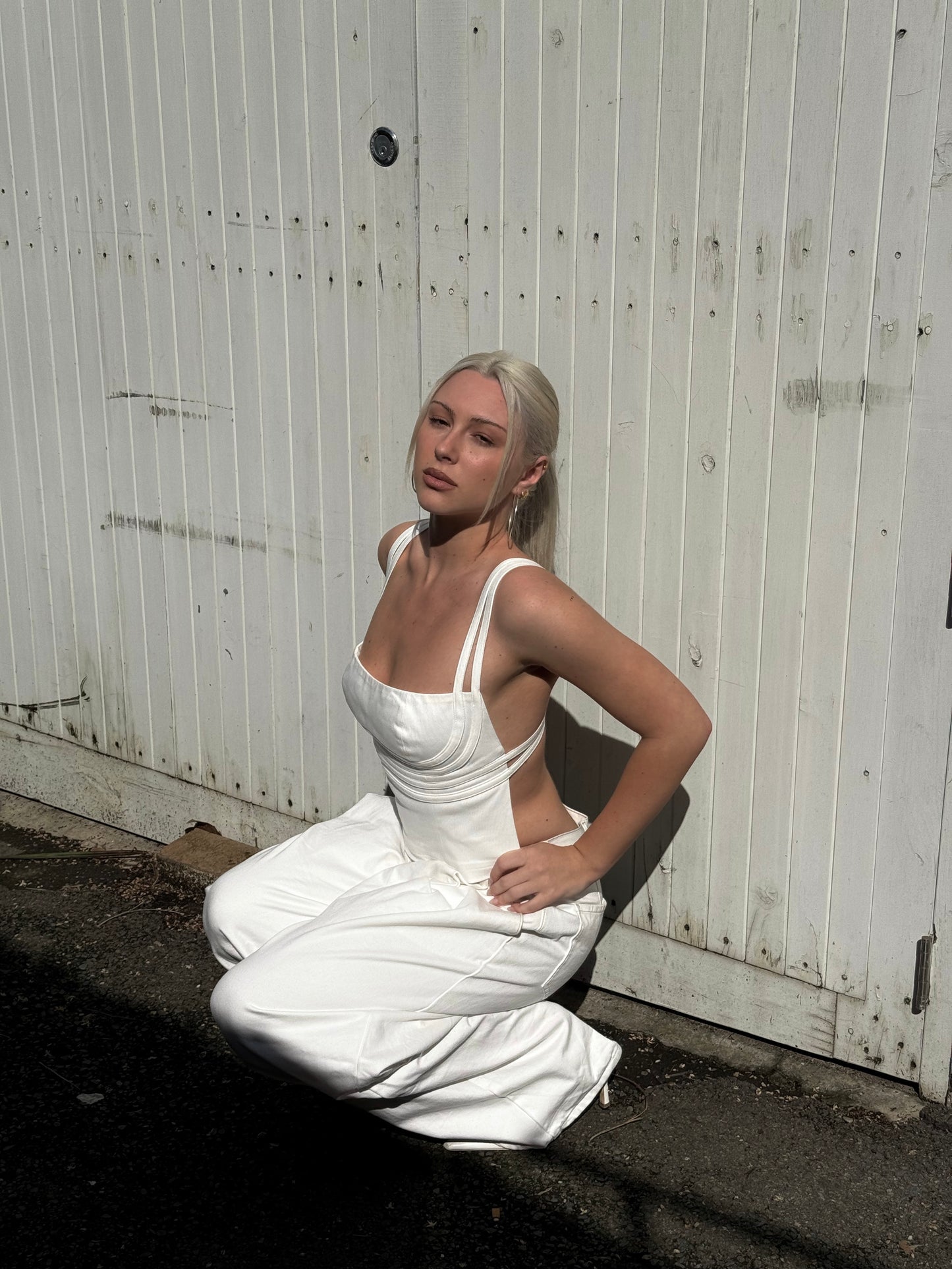 Strapped Bodice Top White