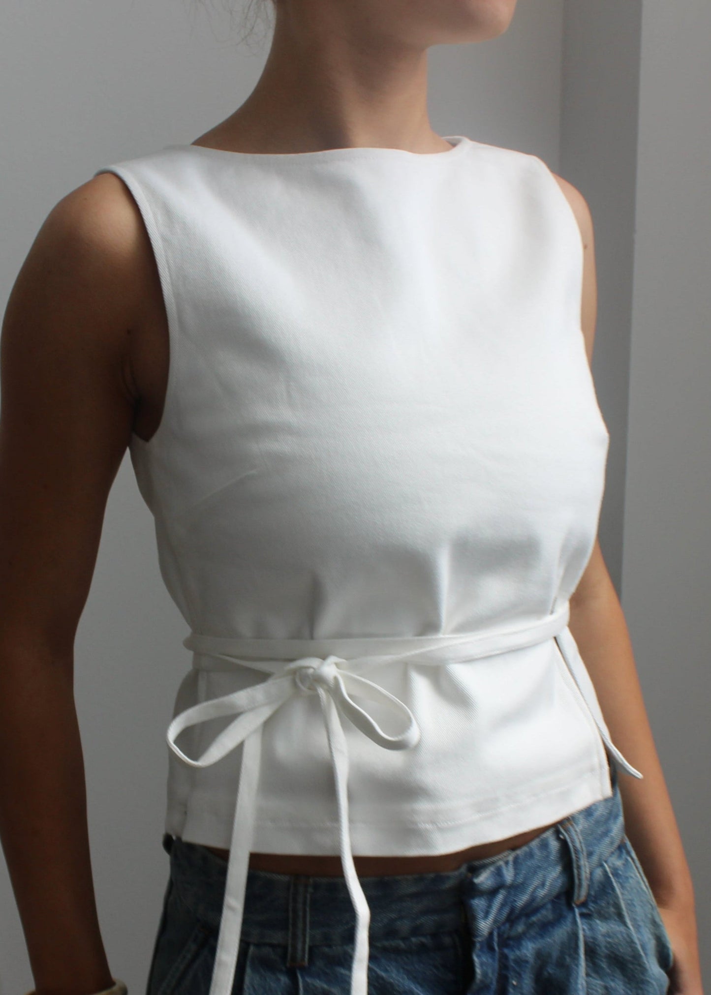 Waist Tie Top White