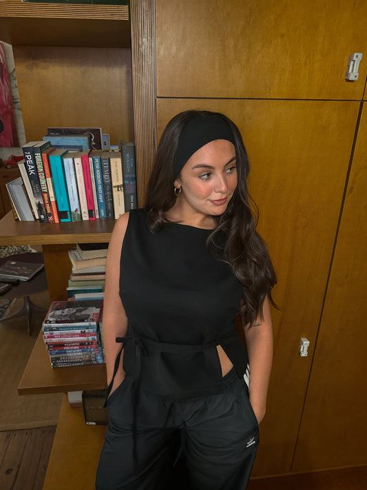 Waist Tie Top Black