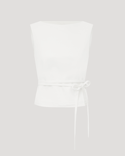 Waist Tie Top White