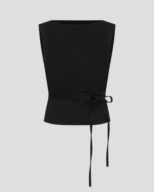 Waist Tie Top Black