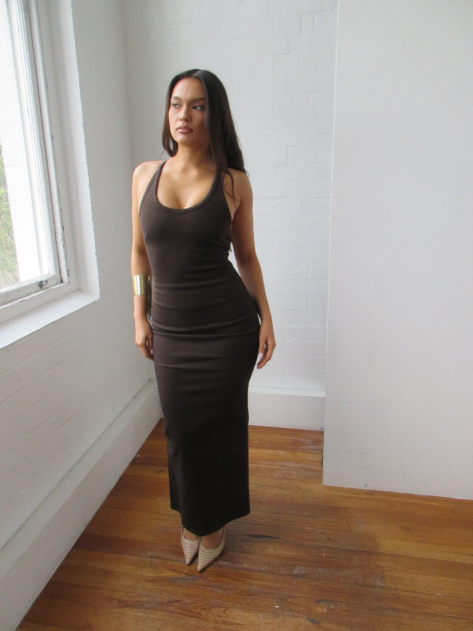 Strapped Maxi Dress Chocolate