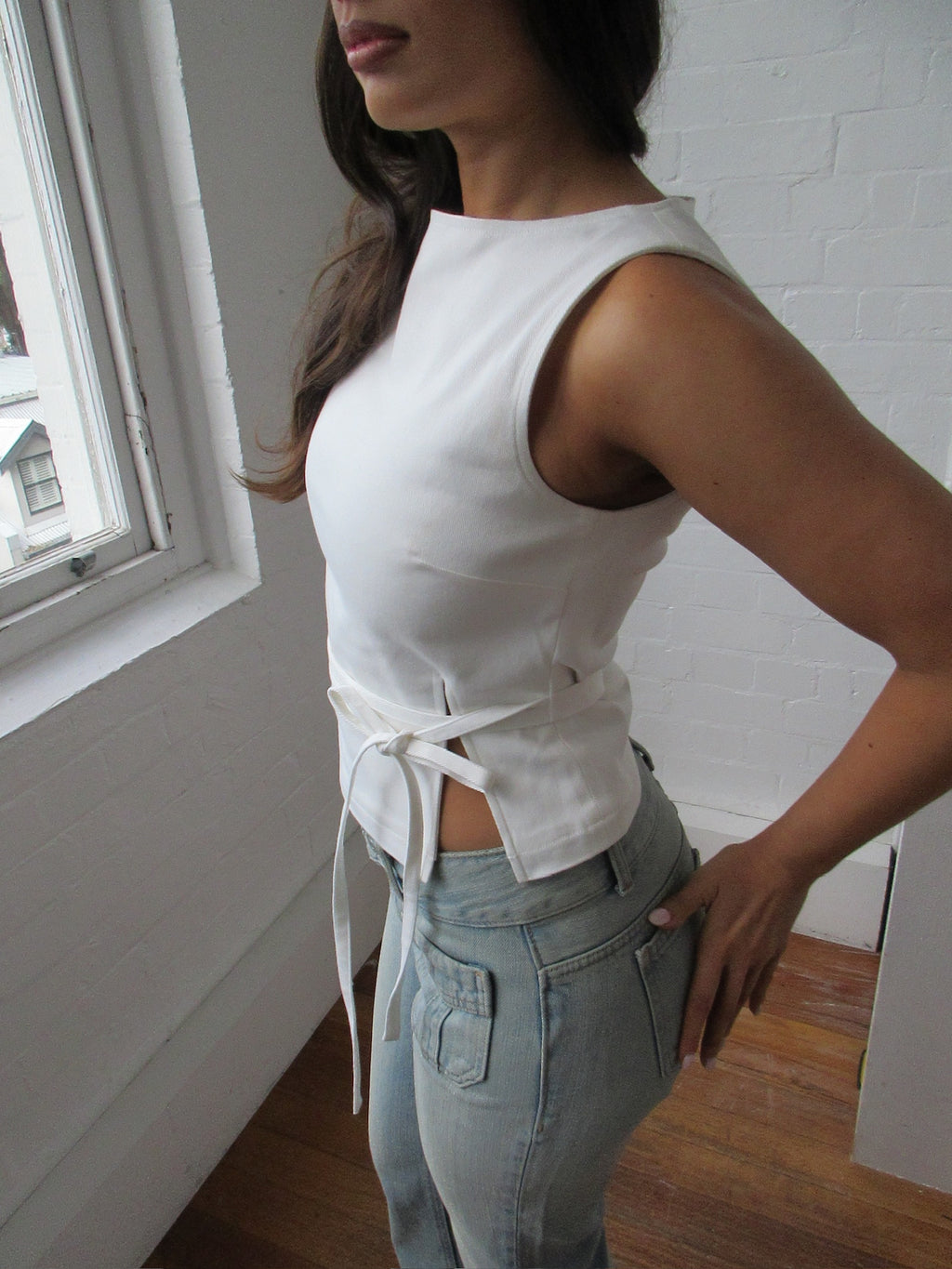 Waist Tie Top White