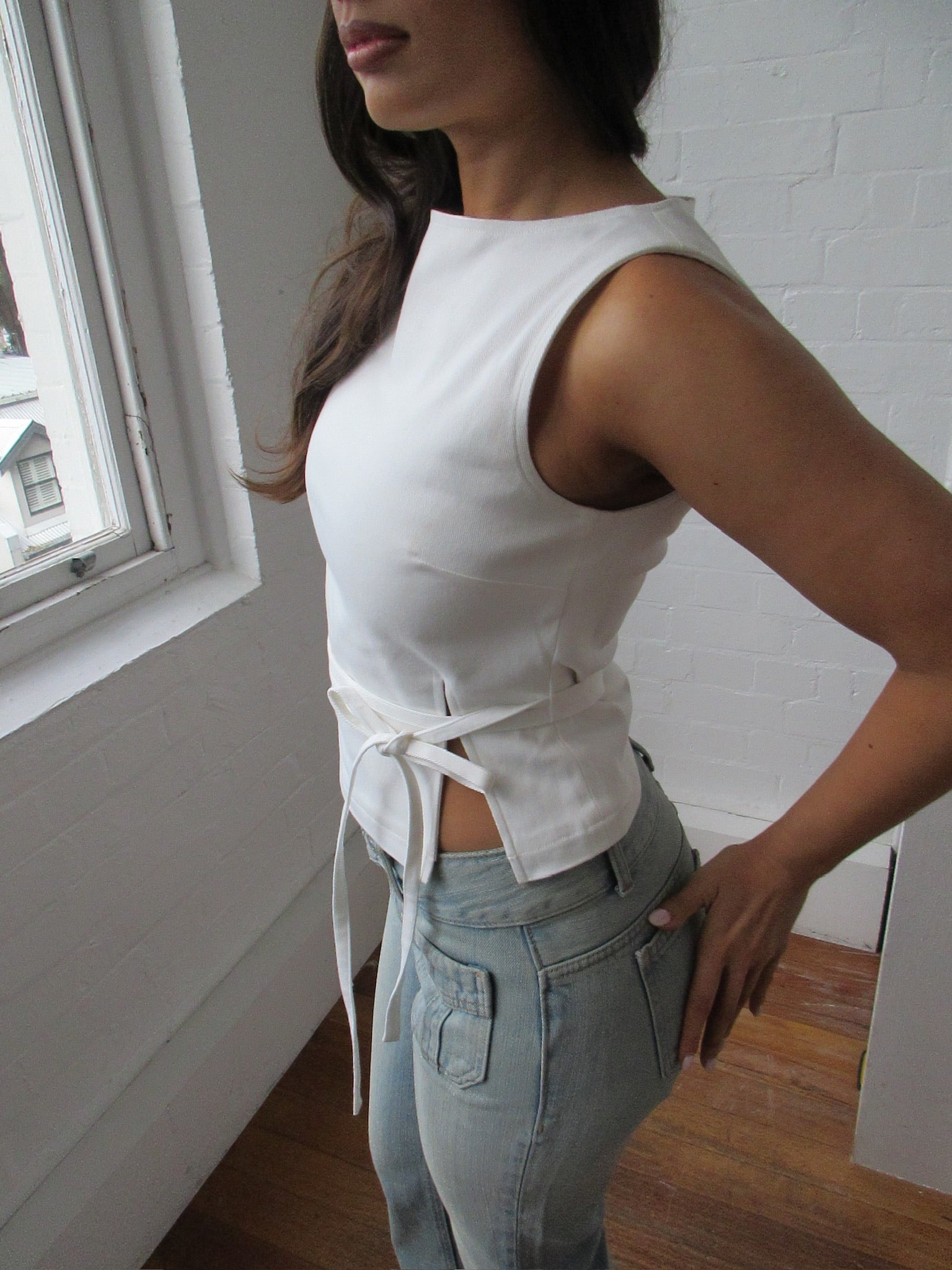 Waist Tie Top White