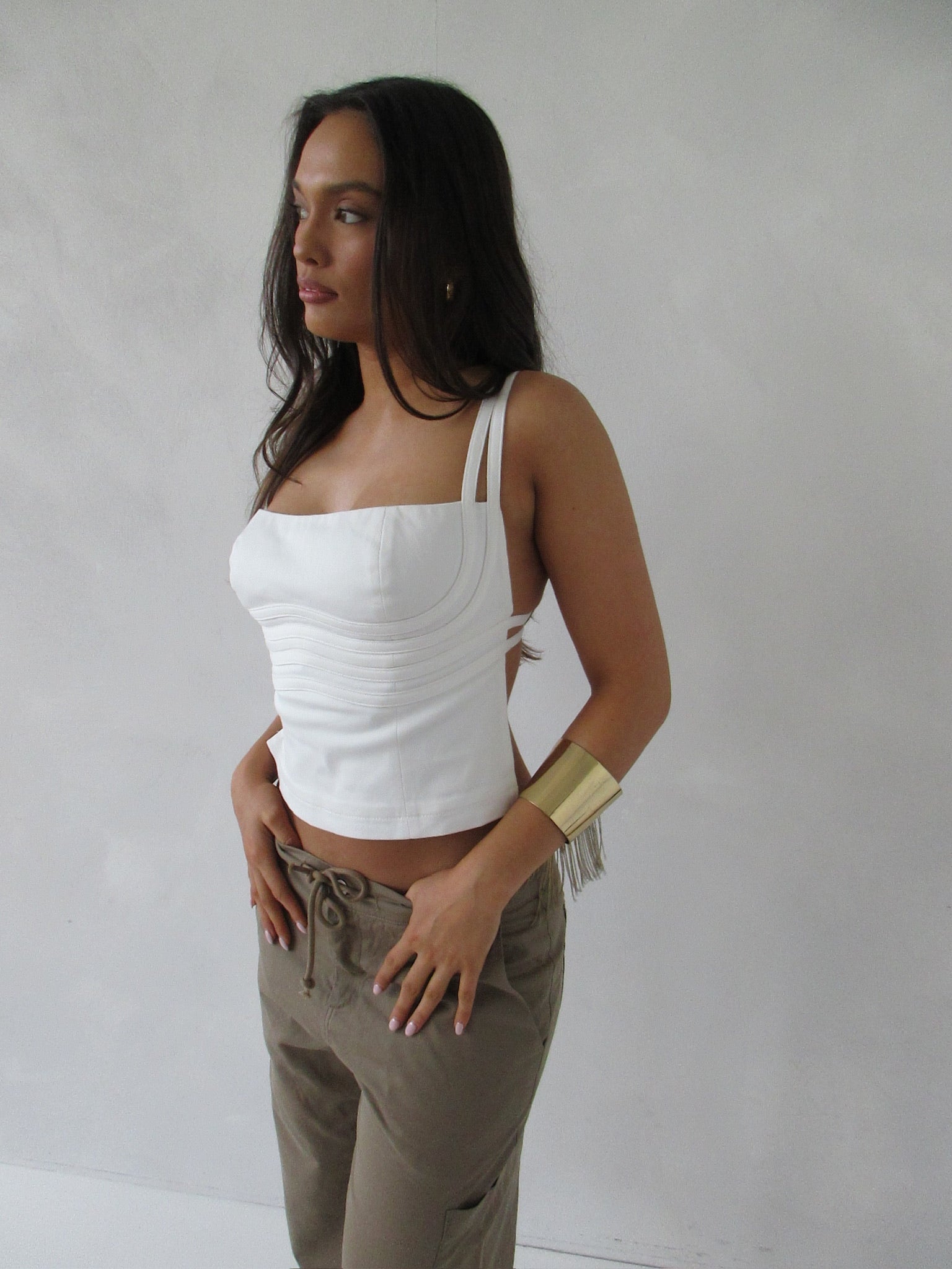 Strapped Bodice Top White