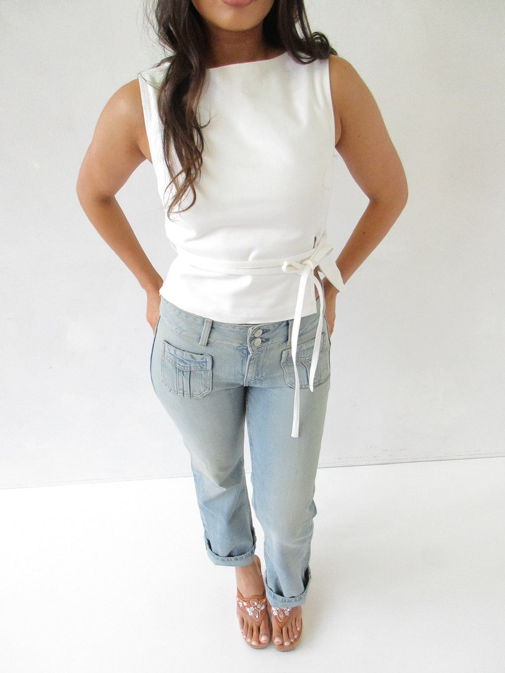 Waist Tie Top White
