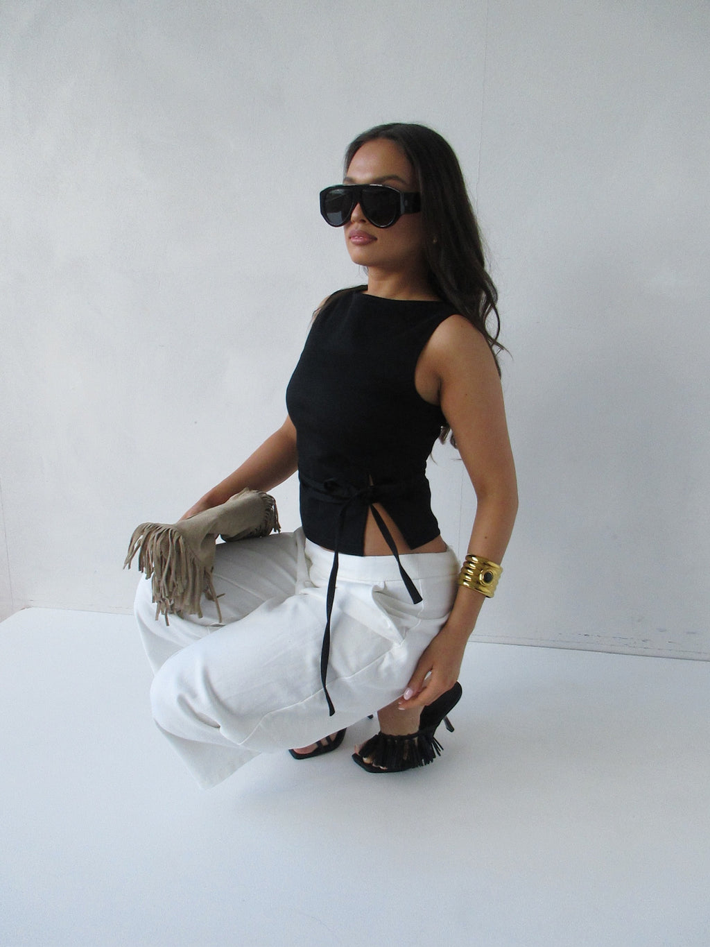 Waist Tie Top Black